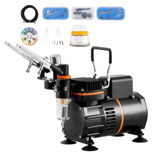 Amocart Airbrush Kit, Dual Fan Air Compressor Professional Airbrushing System Kit Airbrushes Mixing Wheel Cleaning Brush Set