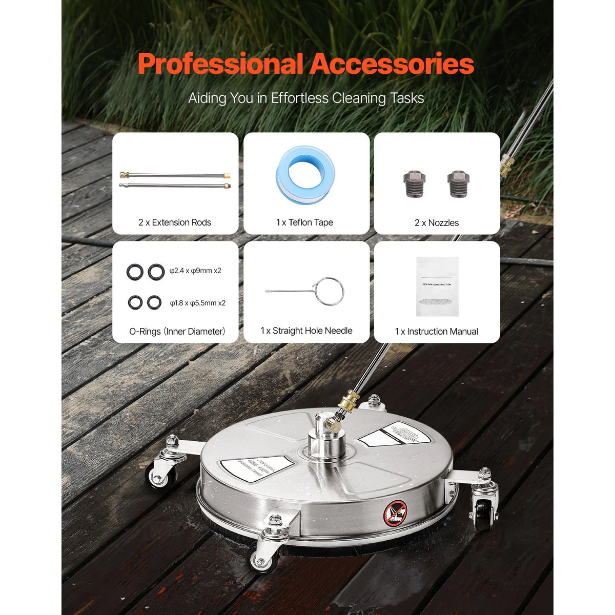 SucceBuy Pressure Washer Surface Cleaner PE/Stainless Steel Pressure Washer Attachments with 4 Wheels for Concrete Patio Deck Amocart