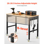 SucceBuy 48-Inch Adjustable Workbench 2000 lbs Load Work Bench with Power Outlet Wheels and Pegboard for Garage Workshop Home