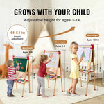 Amocart Children Magnetic Drawing Board Wooden Double-Sided Kid's Art Easel with Whiteboard Chalkboard for Girls Gifts Toys