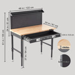 Amocart 2000lbs 48"x24" Workbench Adjustable Height 28"-39.5" Work Bench with 3m Cable 30 Hooks for Garage Hardwood Working