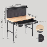 Bild in Galerie-Viewer laden, SucceBuy 2000lbs 48"x24" Workbench Adjustable Height 28"-39.5" Work Bench with 3m Cable 30 Hooks for Garage Hardwood Working
