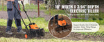 Amocart 12 Amp Electric Tiller 18" Tilling Width 3.94" Tilling Depth Corded Electric Tiller/Cultivator Steel Mn Tines Rototille