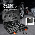 Amocart 3/8" & 1/2" Drive Impact Socket Set 59 PCS Socket Set SAE 5/16" to 1-1/4" Metric 6-32mm 6 Point Cr-Mo Alloy Steel Set