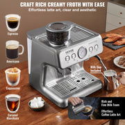 Load image into Gallery viewer, Amocart Espresso Machine with Grinder 15 Bar Semi-Automatic Espresso Coffee Maker with Milk Frother Steam Wand
