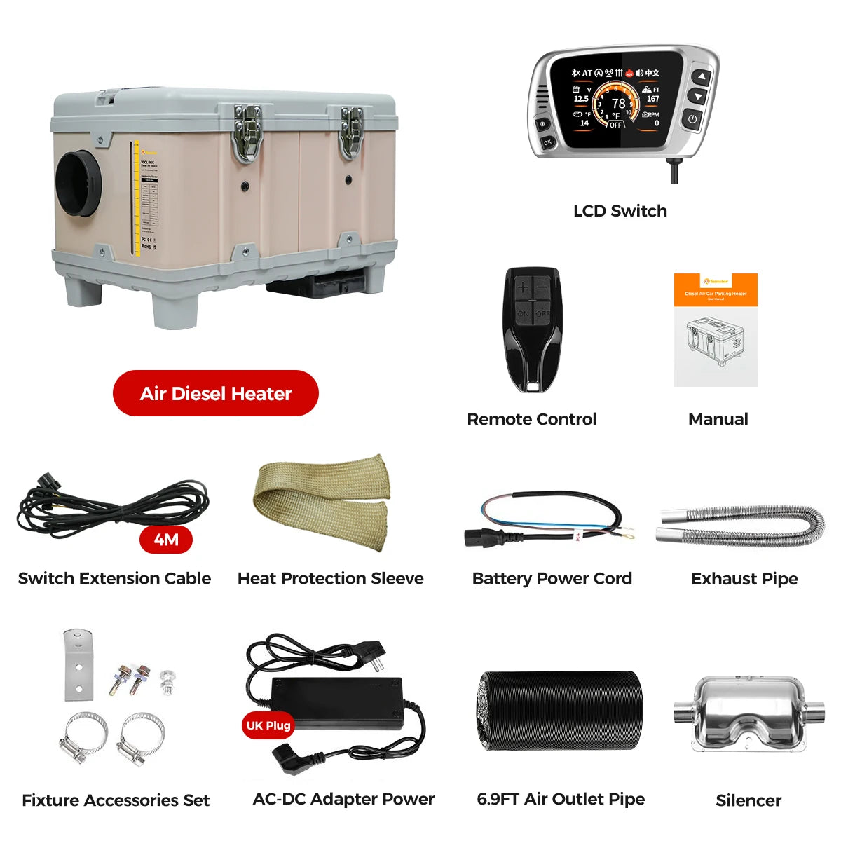 8KW 12V/220V Portable Diesel Air Heater W/ Self-Cleaning & Bluetooth APP, High Altitude Mode Car Diesel Heater for RV Truck Van Amocart