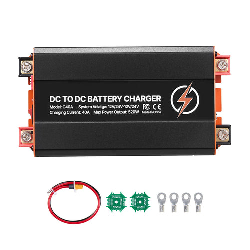SucceBuy DC to DC Battery Charger 520W 40A Alternator Charger Fits LiFePO4 Lead-Acid AGM GEL Batteries 12V/24V-12V/24V for RV