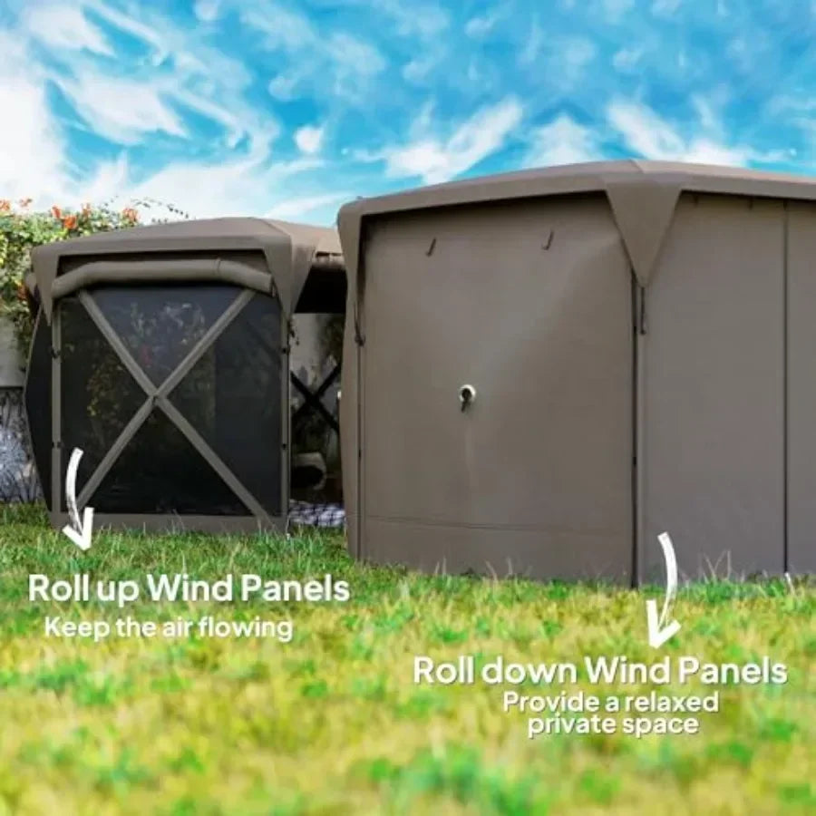 Pop Up Gazebo Sn Tent House 11 x 11ft with UPF30+ Removable Roof Cover 4 Roll-up Wind Panels and Carry Bag for Camping Patio Ba
