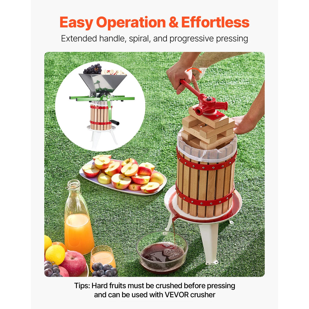SucceBuy 6L 12L Fruit Wine Press Solid Wood Basket with 8 Blocks Heavy Duty Manual Juice Maker Cider Apple Grape Making Press