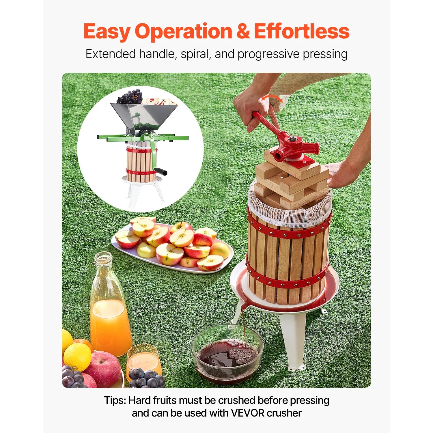 SucceBuy 6L 12L Fruit Wine Press Solid Wood Basket with 8 Blocks Heavy Duty Manual Juice Maker Cider Apple Grape Making Press
