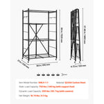 SucceBuy Foldable Storage Shelf Metal Rack Shelving Unit No Assembly Organizer Shelf with 5 Wheels & 4 Hooks for Kitchen Black