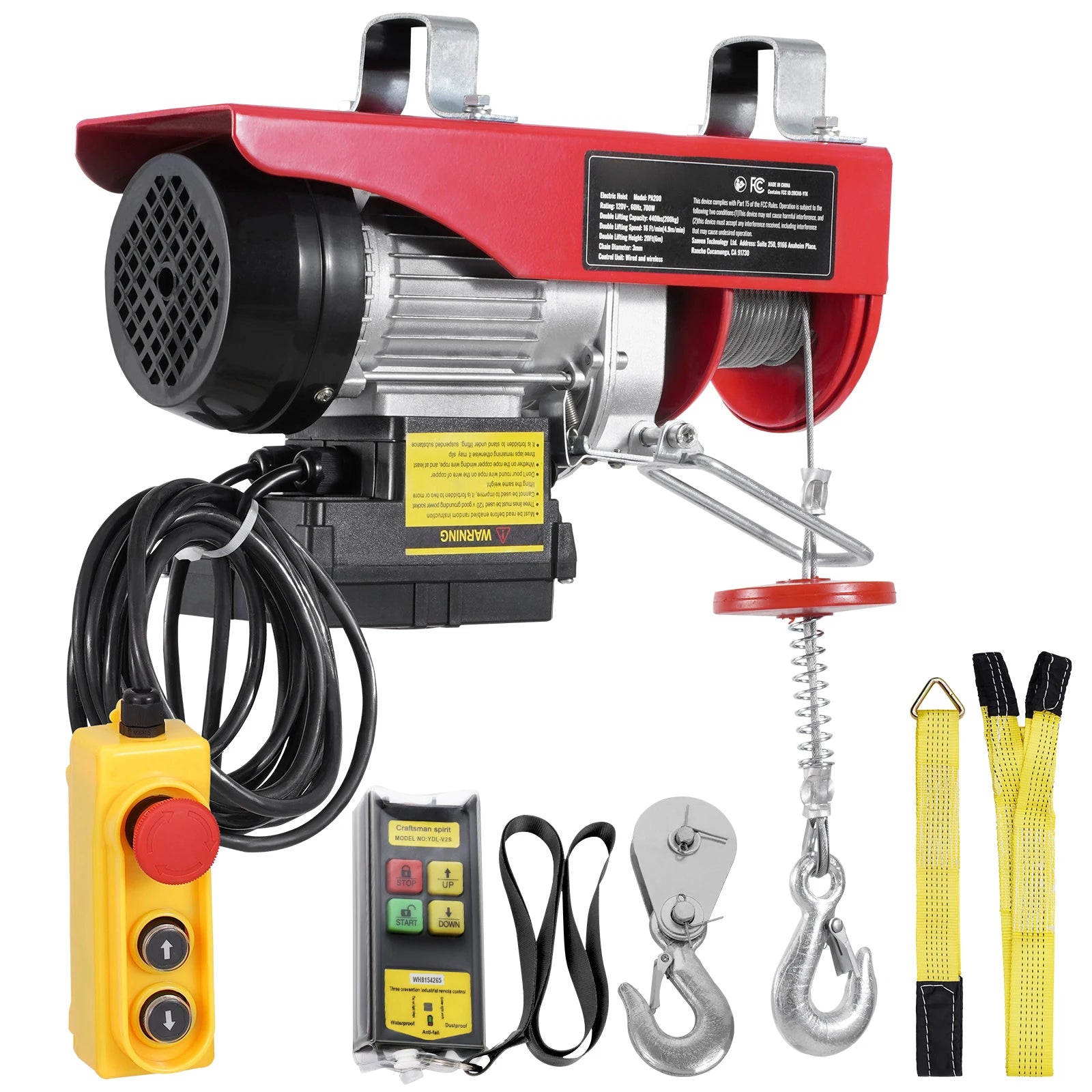 SucceBuy 440lbs Wireless Electric Lifting Hoist with 40ft Single/20ft Double Slings Lifting Height Lift Hoist for Garage