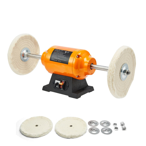 SucceBuy Polisseuse d'établi 1/2HP avec tampon 8 pouces, double vitesse 1725 tr/min/3450 tr/min, 2 roues en coton, base en fonte pour bijoux en métal
