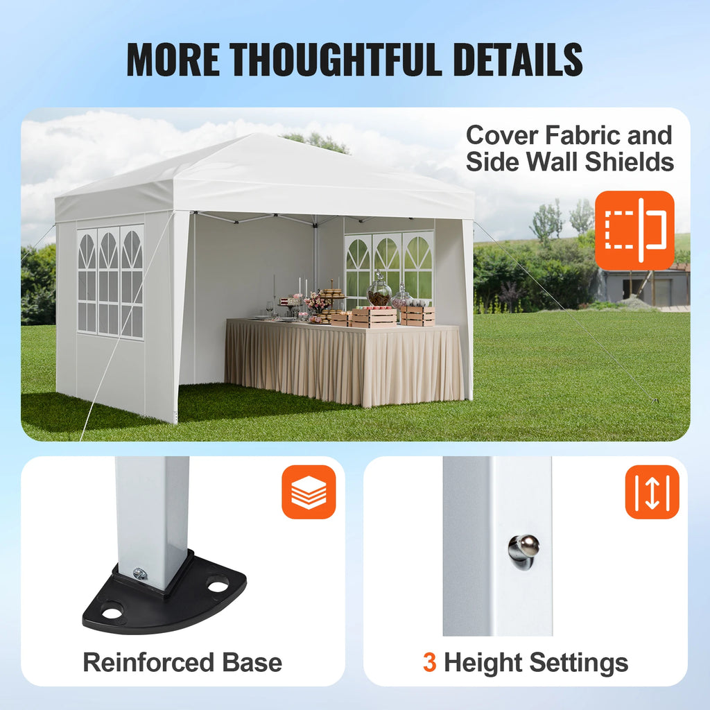 SucceBuy Pop Up Canopy 10x10FT Instant Canopy Portable Gazebo with 3 Sidewalls&2 Ventilated Windows Height Adjustable for Events