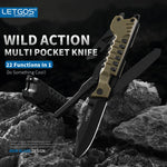 LETGOS Pocket Folding Knife, 22 in 1,Survival Gear EDC Rescue Tool with nylon sheath, Emergency, Camping, Hunting, Gift for dad