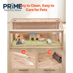 SucceBuy Wooden Hamster Cage 270° Viewing Hamster Habitat Hamster Cage with Openable Top Ventilated Animal Cage for Gerbils