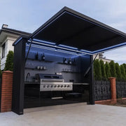 Charger l'image dans la visionneuse de galerie, Cuisine d'extérieur de luxe moderne sur mesure en acier inoxydable 304, barbecues noirs avec toit pour camping, jardin, piscine, usage commercial
