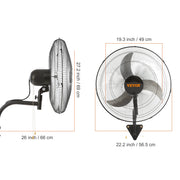 Load image into Gallery viewer, SucceBuy 4 Sizes Wall-Mount Misting Fan 3-speed IP44 Waterproof Oscillating Wall Fan Max. 9500 CFM Wall Mounted Fan for Home - AMOCART
