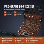 Amocart 1/2" 3/8" Drive Impact Socket Set 13/23/33/34/48/65/90PCs SAE Metric Cr-V/Cr-Mo Socket Set 6 Point Alloy Steel Repair