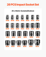 Amocart 1/2In 26Piece Impact Socket Set Impact Sockets Shallow Socket 6-Point Sockets 1/2 Inches Drive Socket Set Impact Metric