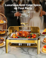 Amocart 9Qt Roll Top Chafing Dish Buffet Stainless Steel Chafer with Full Size Pan Visible Lid Rectangle Catering Warmer Server