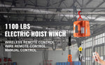 Amocart 500kg/1100lbs Electric Hoist Winch Portable Crane 25ft Lifting Height Wired Remote Control for Transportation