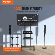 Load image into Gallery viewer, Amocart Mobile TV Stand Height Adjustable TV Stand w/ Wheels Double Tray for Audio-Visual Devices Rolling TV Stand for Bedroom
