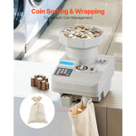 Amocart All-Coin Sorting Machine, Automatic Coin Sorter and Wrapper with LED