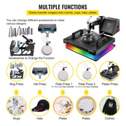 Load image into Gallery viewer, SucceBuy Combo Heat Press Machine 5/6/8 in 1 30*38CM 38*38CM Muntifunctional Sublimation Printer Transfer Mug Hat Plate T-Shirt
