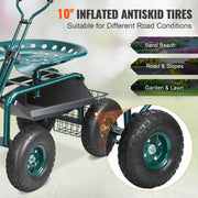 Load image into Gallery viewer, SucceBuy Garden Cart Rolling Workseat with Wheels Gardening Stool for Planting 360Degree Swivel Seat Wagon Scooter with Steering
