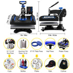 Amocart 5/8in1 15x15"/12x15"Dual-tube Heating Insulation Cotton Heat Press Sublimation Machine 360°Swing Design for Tshirts Etc