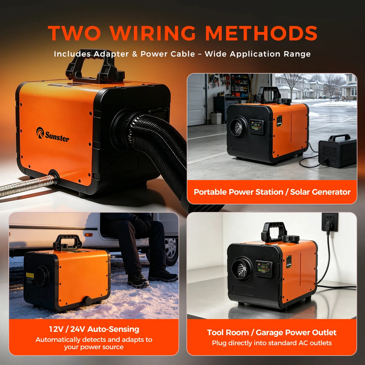 Sunster TP W1 8KW Parking Diesel Heater All-in-One, WiFi Bluetooth APP LCD Remote,12V/24V 110-240V Dual Power,Vent Turbo Thermostat,5500m Altitude Adapt,0.11-0.38L/H,5L Tank 20H,35dB Silent,Quick Muffler,Switch Cable,Safety P Amocart