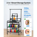 SucceBuy 3-Tier 3D Printer Filament Storage Rack with Wheels Filaments Organzied Printer Stand for 3D Printing Station Office
