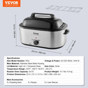Load image into Gallery viewer, Amocart Electric Roaster Oven 24 QT Turkey Roaster Oven with Self-Basting Lid 1450W Roaster Oven Defrost&amp;Warm Function Silver
