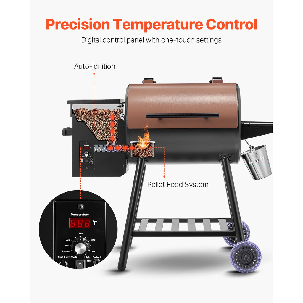 SucceBuy Wood Pellet Grill Smoker 8 in 1 BBQ Grills for Outdoor Cooking with Digital Controller Meat Probe 500°F Max Temperature