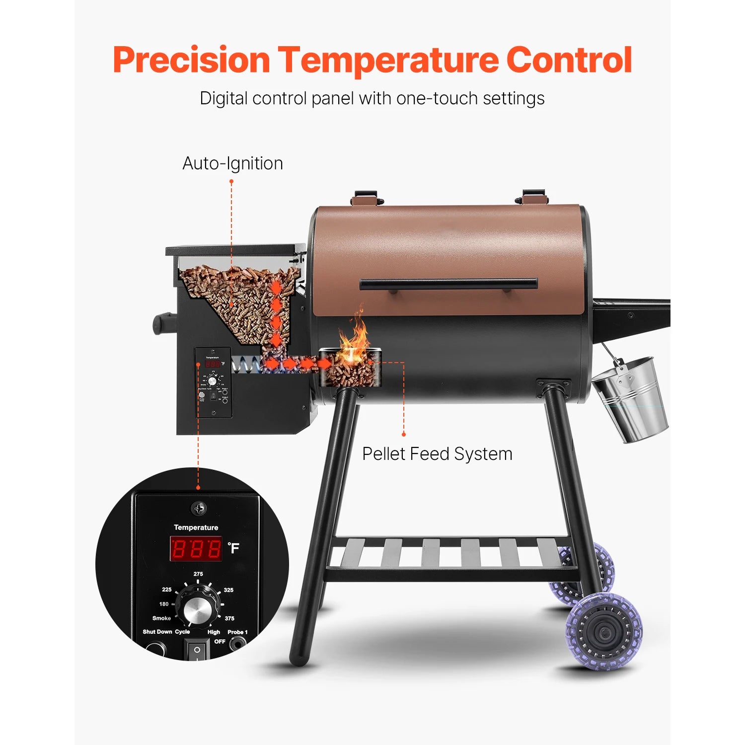 SucceBuy Wood Pellet Grill Smoker 8 in 1 BBQ Grills for Outdoor Cooking with Digital Controller Meat Probe 500°F Max Temperature