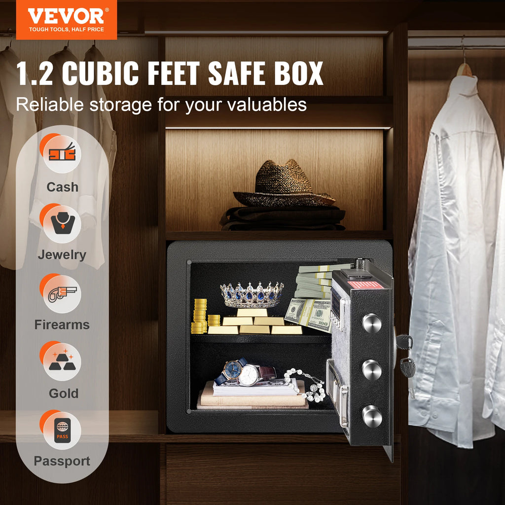 SucceBuy 1.2/0.5 Cubbic Fit Electronic Safe Deposit Safe Box W/ Digital Access & Override Keys for Money Gun Jewelry Document