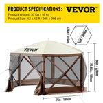 Amocart Pop-up Camping Gazebo Camping Canopy Shelter 6 Sided 12' x 12' / 10' x 10' Sun Shade Tents & Canopies Camping & Hiking