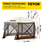 Load image into Gallery viewer, SucceBuy Pop-up Camping Gazebo Camping Canopy Shelter 6 Sided 12' x 12' / 10' x 10' Sun Shade Tents &amp; Canopies Camping &amp; Hiking
