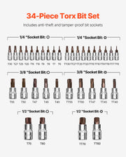 Load image into Gallery viewer, SucceBuy Torx Bit SocketSet 34-Piece Solid Star and Tamper Proof T6-T70 S2 AlloySteel and Cr-V Steel Drives Enhanced StorageCase - AMOCART
