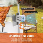 Amocart 35inch Rotisserie Grill Electric Motor Charcoal Spit Grill Stainless Steel Roaster w/Lockable Wheels for Camping