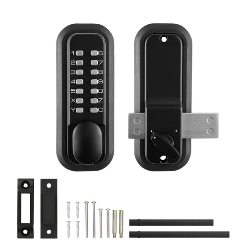 SucceBuy Mechanical Keyless Entry Door Lock 14 Digit Keypad Outdoor Gate Door Locks Set with Surface-mounted Latch Door Lock