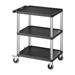 Amocart 300lbs Utility Service Cart Three-Shelf Plastic Rolling Hand Cart with 360° Swivel Wheels for Warehouse Garage Cleaning