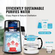 Charger l'image dans la visionneuse de galerie, SucceBuy Distillateur d'eau 4L 1,05 gallon Purificateur d'eau pure Filtre pour comptoir domestique 750W Fabricant d'eau distillée Acier inoxydable
