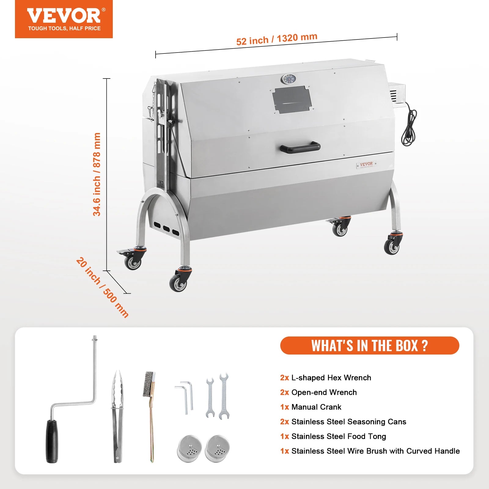 SucceBuy Rotisserie Grill with Hooded Cover BBQ Whole Pig Lamb Goat Charcoal Spit Grill Electric Stainless Steel Roaster
