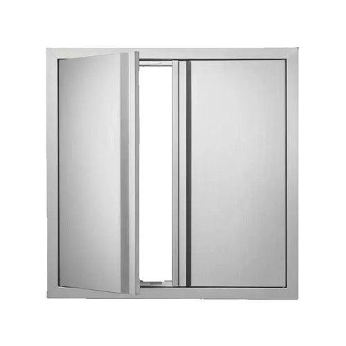 SucceBuy 24W x 24H In Double Stainless Steel Wall Vertical Door with Recessed Handles for BBQ Grilling Station Outside Cabinet