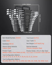Load image into Gallery viewer, Amocart Combination Wrench Set 24/30-Piece Ratcheting Wrench Set with Organizer Rack Cr-V Steel Wrench Set SAE  Metric
