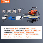 Load image into Gallery viewer, SucceBuy 5/6 in 1Heat Press Machine 12 x 15inches Fast Heating 360 Swing Away Digital Sublimation Transfer T-Shirt Vinyl Printer - AMOCART
