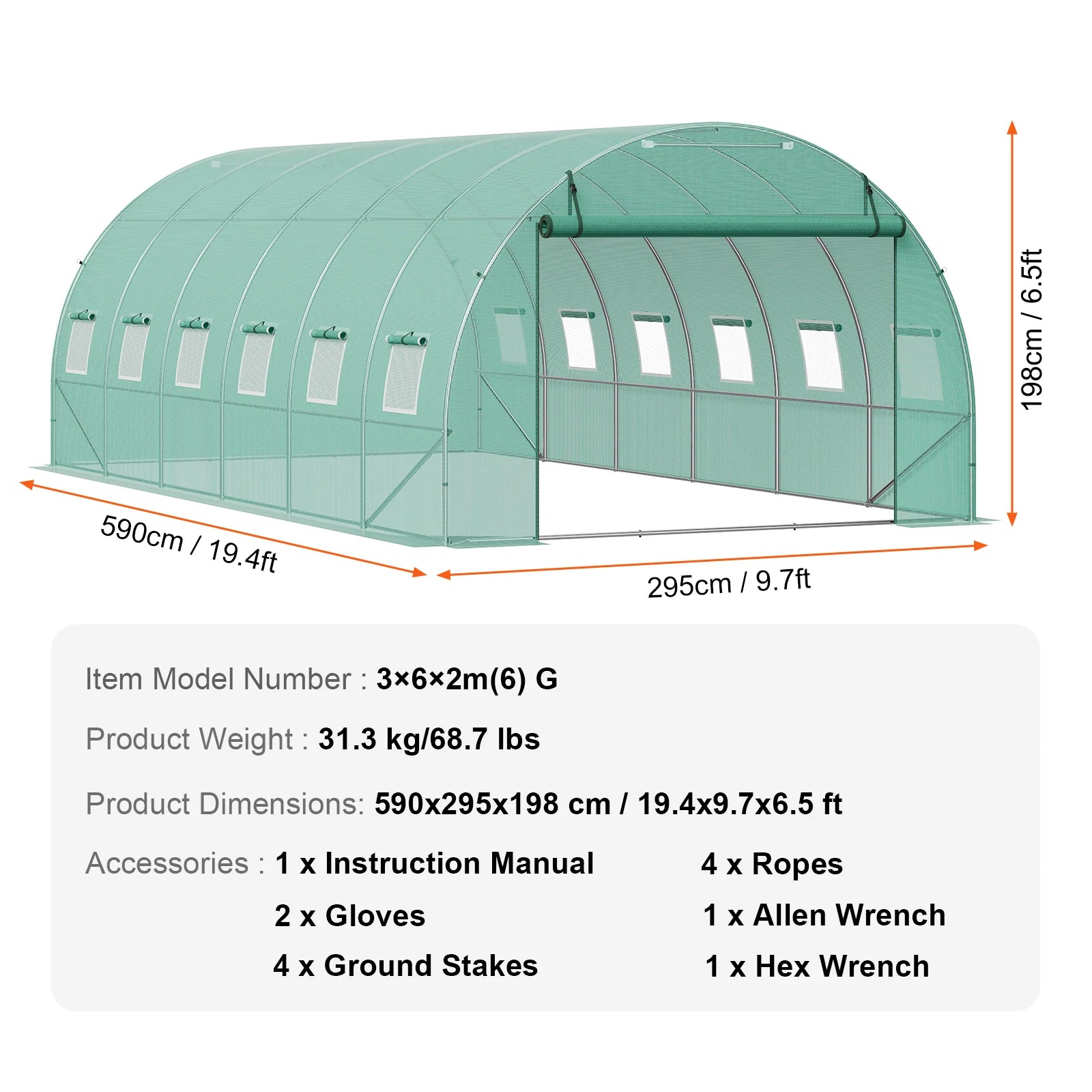 SucceBuy Walk-in Tunnel Greenhouse Hoop House Greenhouse Tunnel Plant Hot House with Steel Frame PE Cover Roll-up Zipper Door