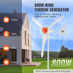 Amocart 500W/800W Wind Turbine Generator 12V Wind Turbine Kit Wind Power Generator with MPPT Controller for Home Farm RVs Boats